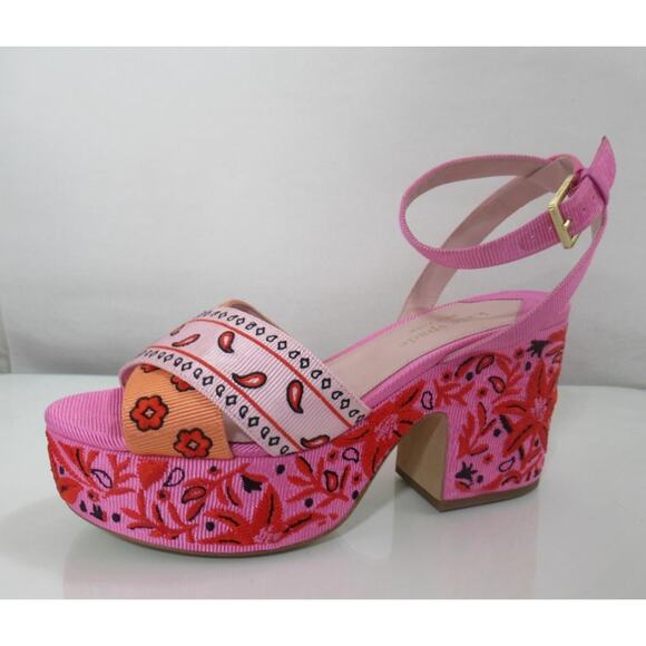 Kate Spade New York Rio Bandana Patchwork Platform Sandals Persimmon Size 9 - Picture 4 of 10